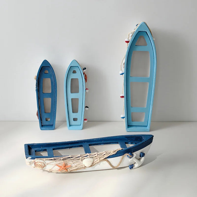 Wooden Boat Ornament Craft Decor for Children's Room and Home Sea Theme