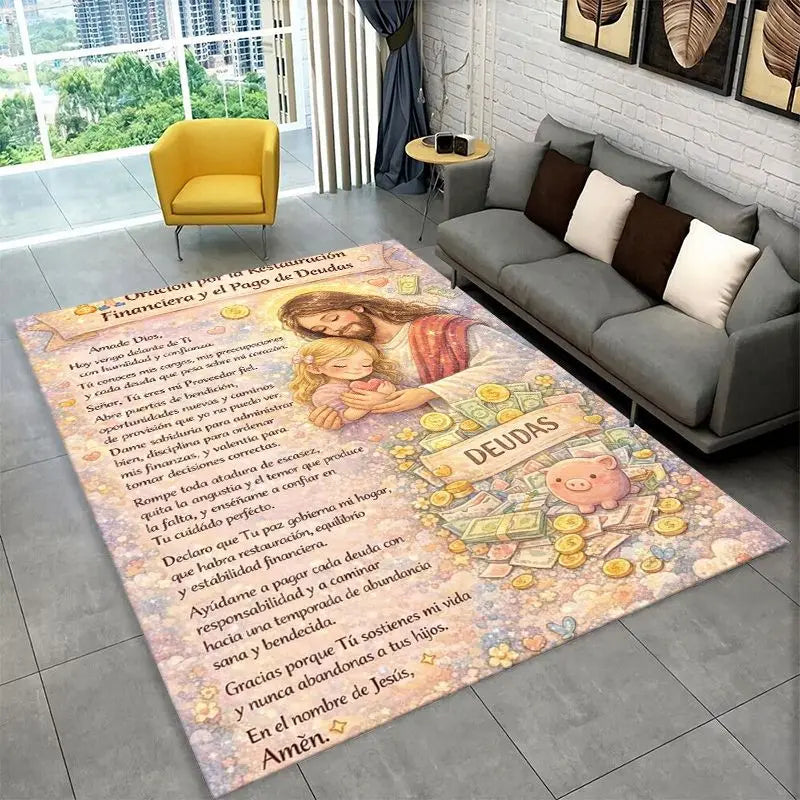 Large Area Rug with Virgin Mary Prayer Non-slip Durable Floor Carpet for Living Room or Bedroom
