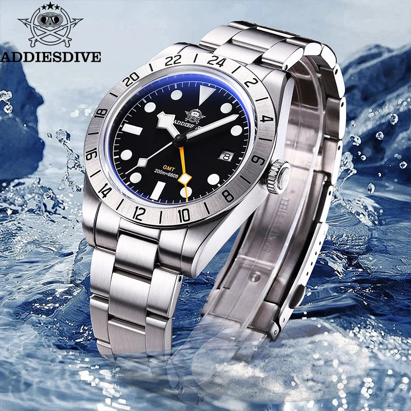 39mm Quartz GMT Sport Watch Men Waterproof Luminous Bubble Mirror