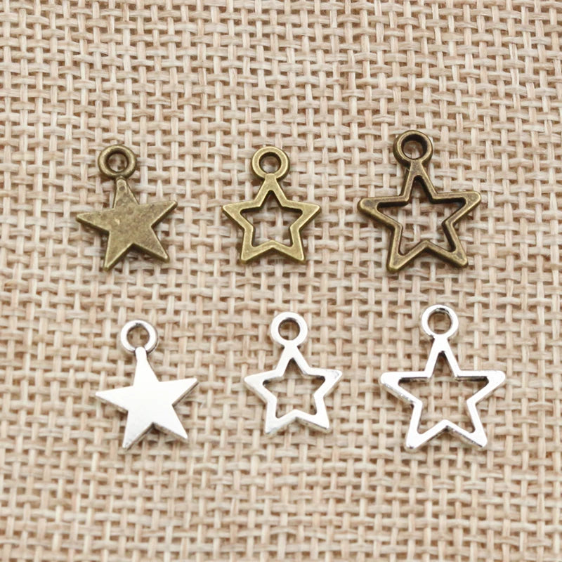 100pcs Small Star Charms Pendant for Jewelry Making - Bronze Silver Color