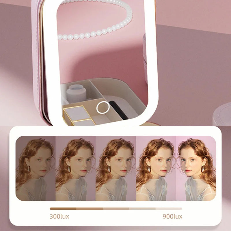 LED Makeup Bag with Mirror - Portable Cosmetic Storage for Women, Small Lighted Organizer