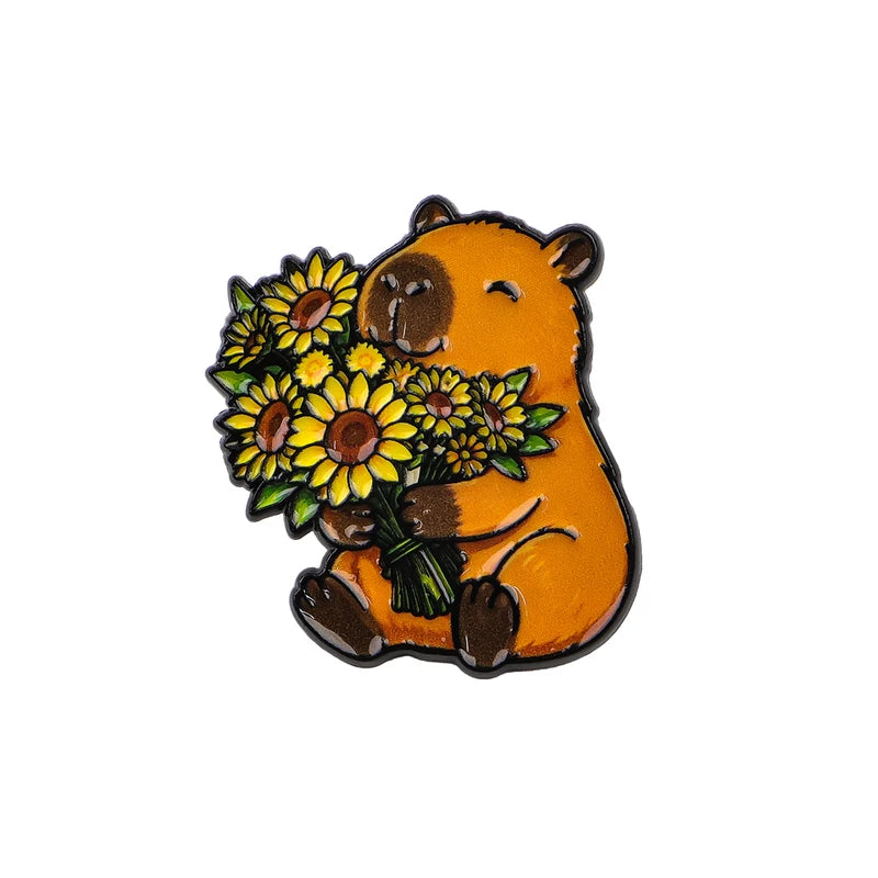 Cute Animal Flower Bouquet Enamel Pins for Backpack & Gift - Assorted Styles