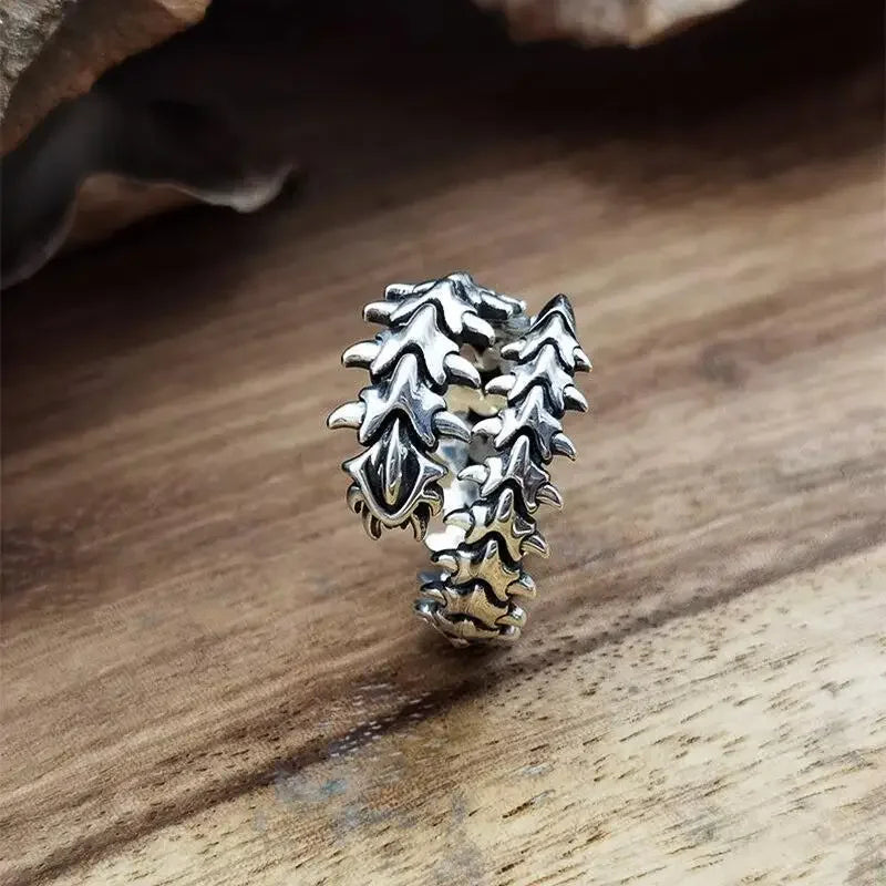 Vintage Gothic Silver Spine Rings for Women Men Open Hip Hop Jewelry