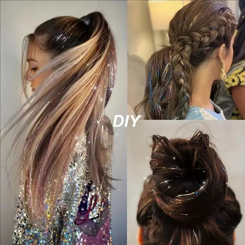 12Pcs Glitter Tinsel Hair Clips Kit - Synthetic Fairy Hair Accessories for Styling
