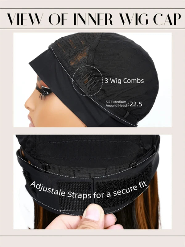 16 Inch Synthetic Headband Wig for Women - Ombre Brown Straight Bob Hair