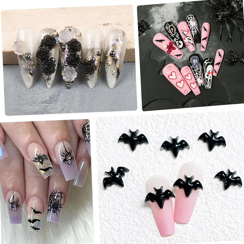 50pcs Halloween Nail Art Charms Resin Multi Shapes Spider Skull Ghost Acrylic Decorations