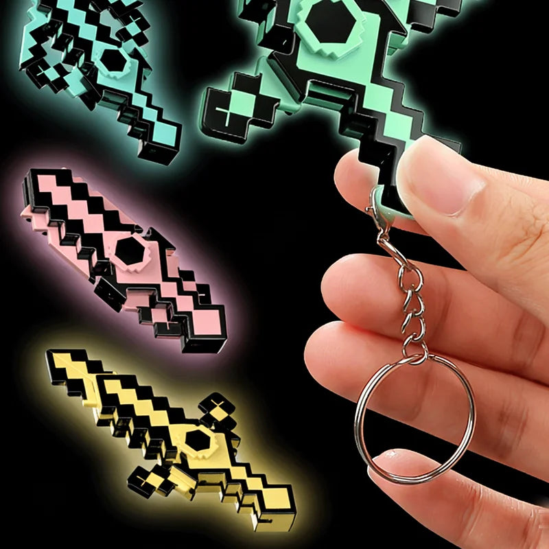 Mini Pixel Sword Foldable Keychain Cartoon Backpack Pendant Game Toy for Kids