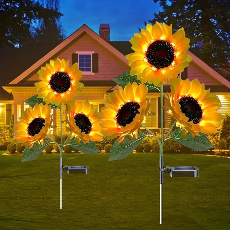 Solar Sunflower Garden Lights Outdoor Waterproof Flower Bed Decor - 2 Pack