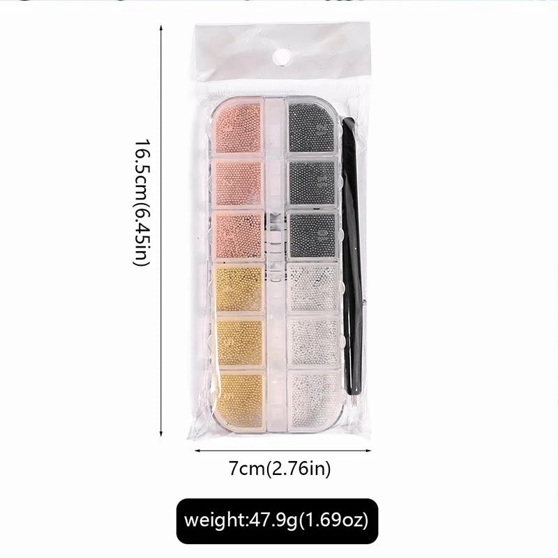 Mini Caviar Beads Nail Art Sets - 12Grid & 6Grid Strass Nail Diamonds for DIY Manicure