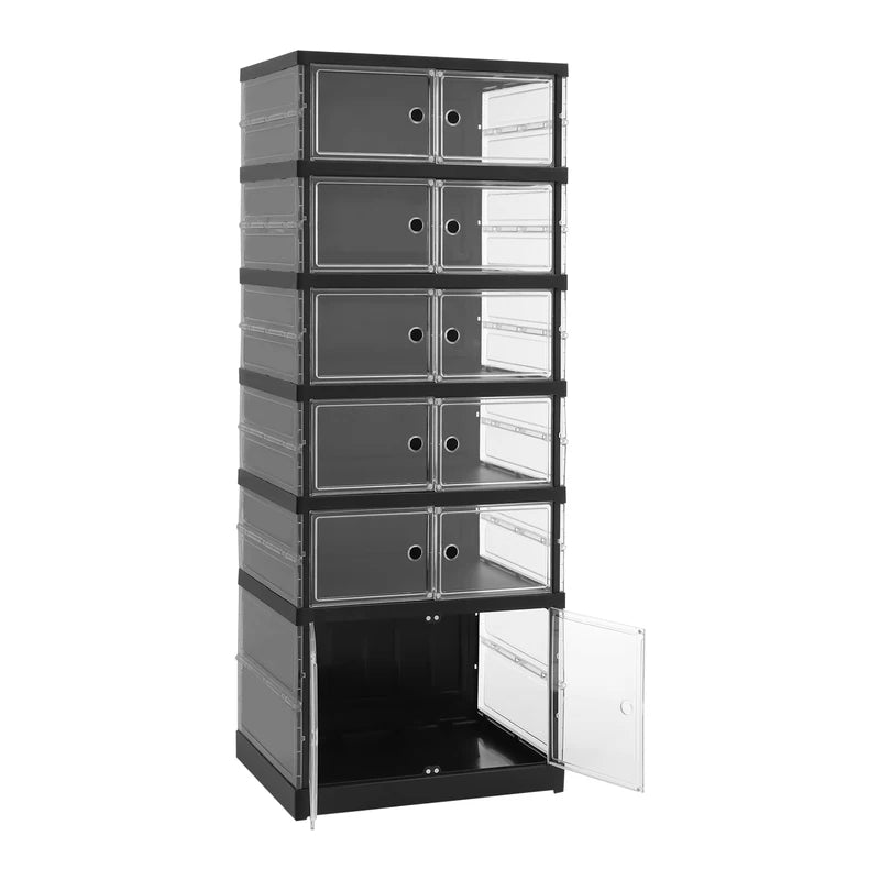 Foldable Shoe Storage Cabinet with Magnetic Doors, Space-Saving Organizer Rack