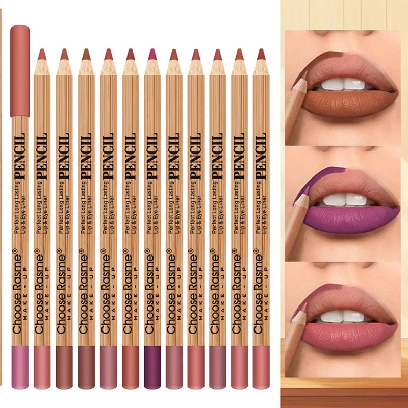 12-Color Waterproof Matte Lip Liner Set - Long-Lasting Non-Transfer Lip Makeup