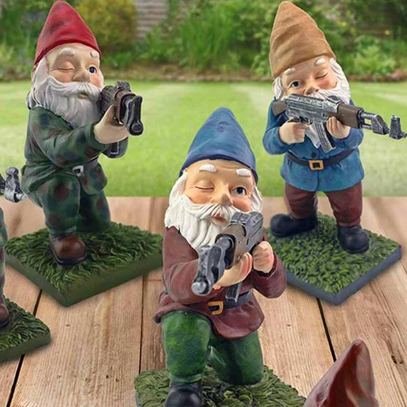 Funny Army Gnome Garden Statue Resin Yard Ornament for Outdoor Decoration