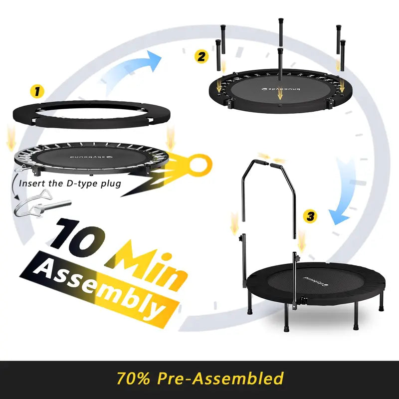Foldable 40-Inch Fitness Rebounder Trampoline for Adults with Adjustable Handle