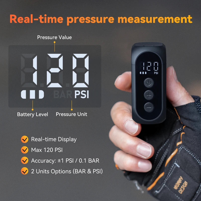 Mini Electric Bike Pump Cordless Tire Inflator 120 PSI Fast Charging Portable