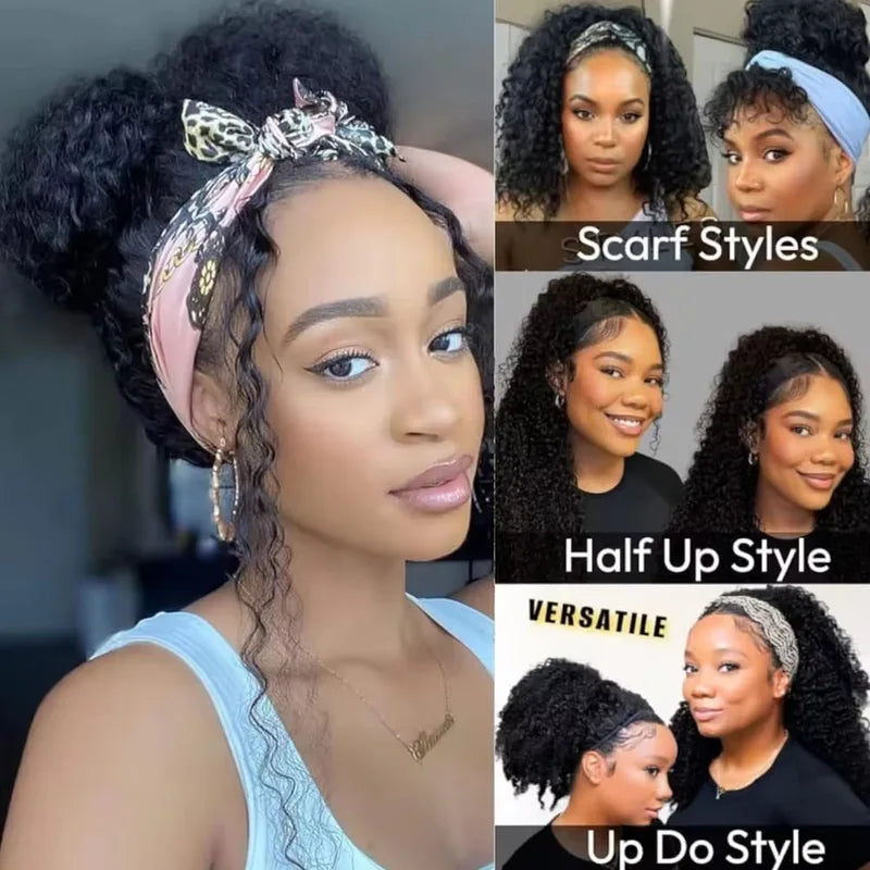 High Density Afro Kink Curly Half Wig - Human Hair Clip-In Wig 3-in-1 Deep Curly Style
