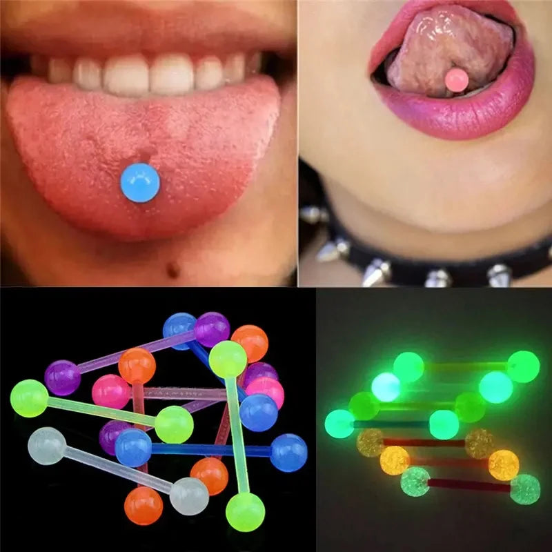 Glow In Dark Flexible Body Piercing Jewelry Set - Tongue, Ear, Lip, Septum, Eyebrow, Cartilage, Daith, Helix