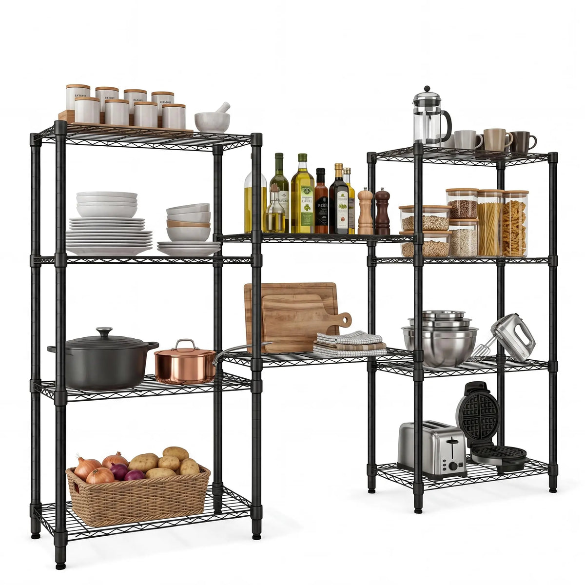 Heavy-Duty 4-Tier Steel Garage Storage Shelves - Adjustable Wire Racks, Black, 72" H
