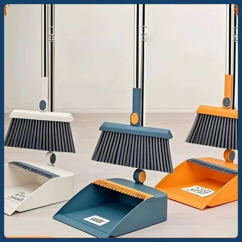 3-in-1 Magnetic Broom Dustpan Set with Rotatable Folding Design for Home Cleaning