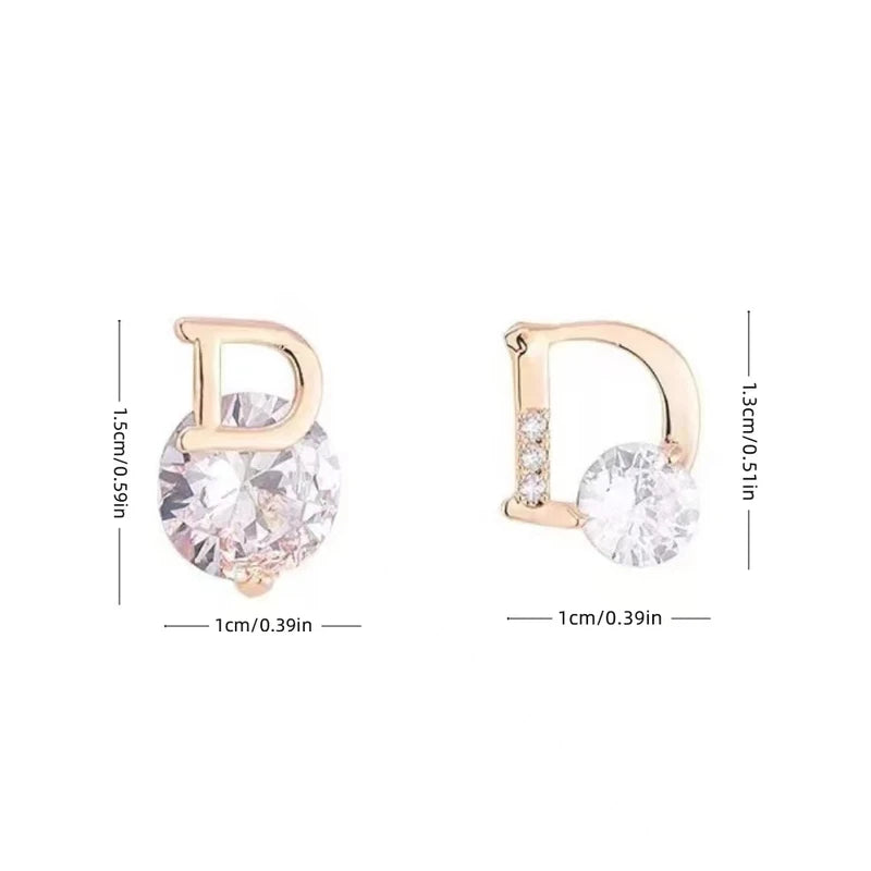 Letter D Earrings for Women Zircon Stud Jewelry Unique Gift