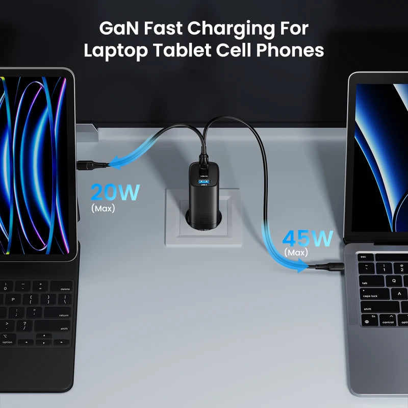 65W GaN USB-C Charger Fast Power Adapter PPS PD QC 3.0 for Smartphones & Laptops