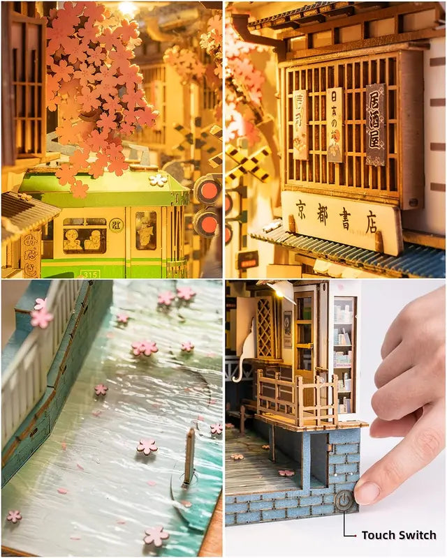 DIY Wooden Book Nook Kit with LED Light - Sakura Densya Japan Miniature House Model