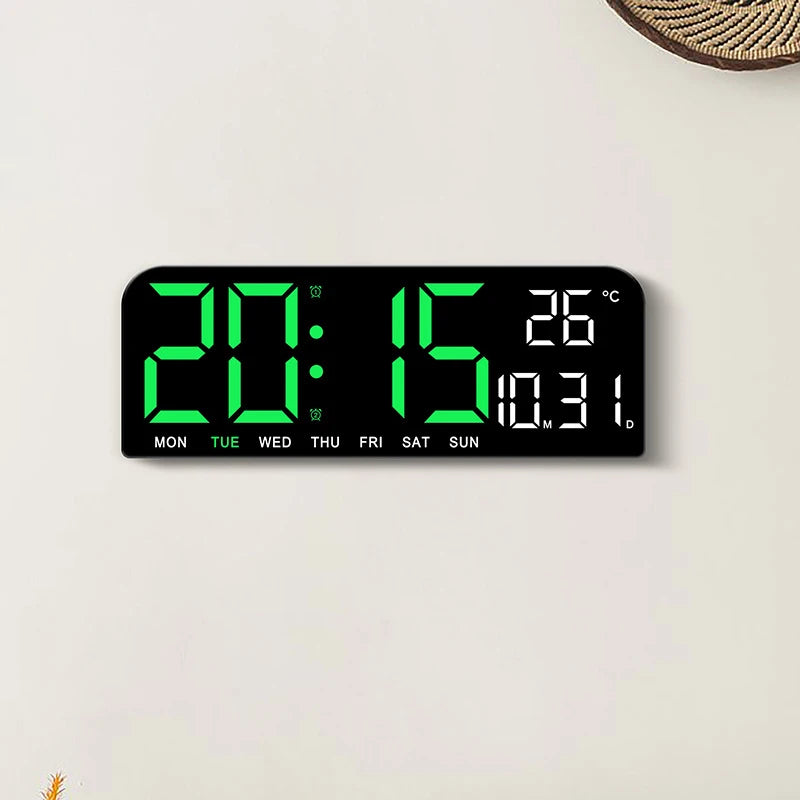 Large LED Digital Wall Clock with Temperature Date Week Display Countdown Brightness Adjustable Dual Alarm