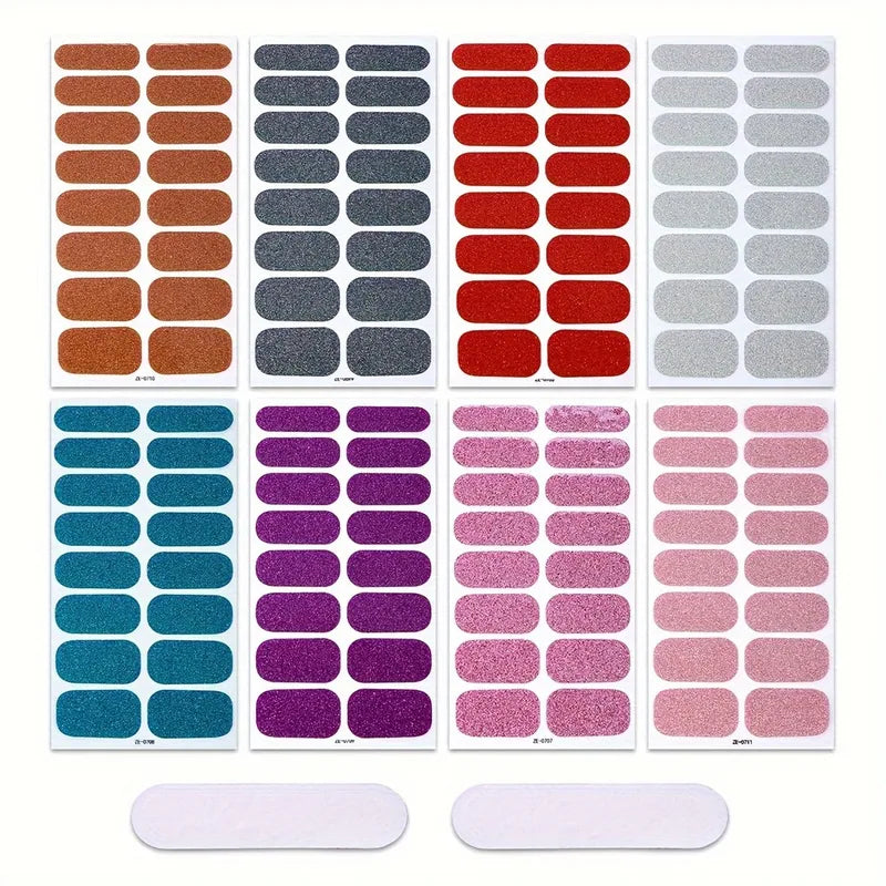 Pink Glitter Nail Stickers - Self-Adhesive Full Wrap Gel Nail Art Decals for Women