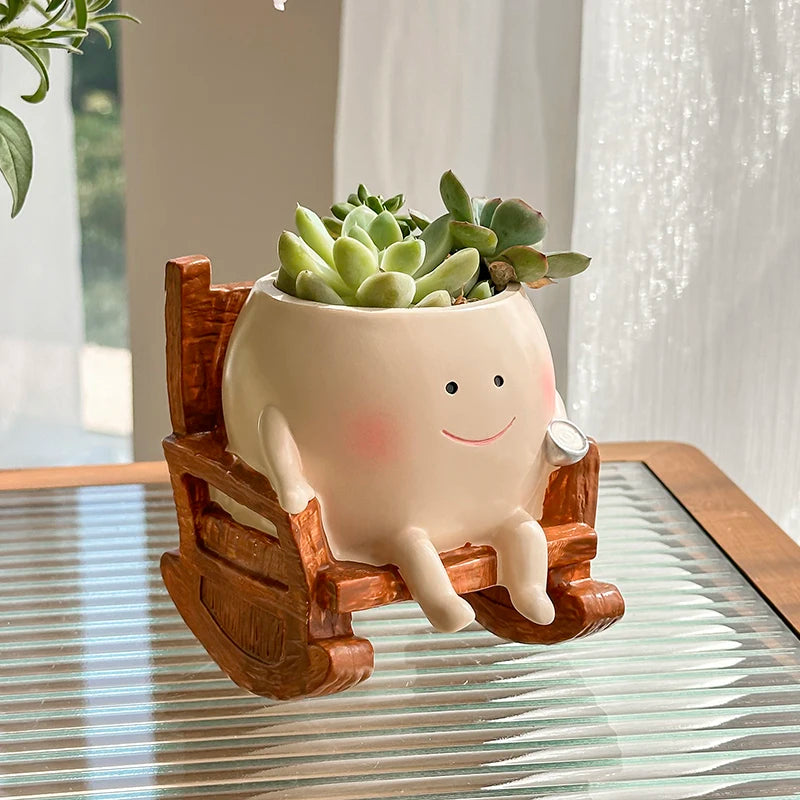 Cute Ghost Resin Succulent Planter with Rocking Chair Shape for Home Office Decor