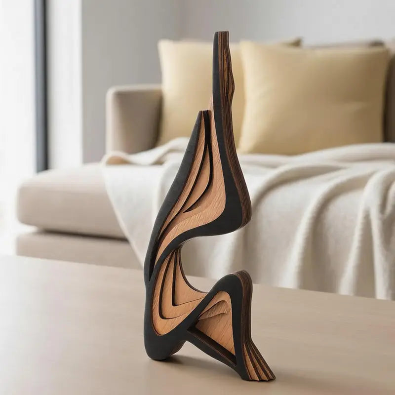 Minimalist Wooden Sculpture Figurine - Irregular Shape Home Decor