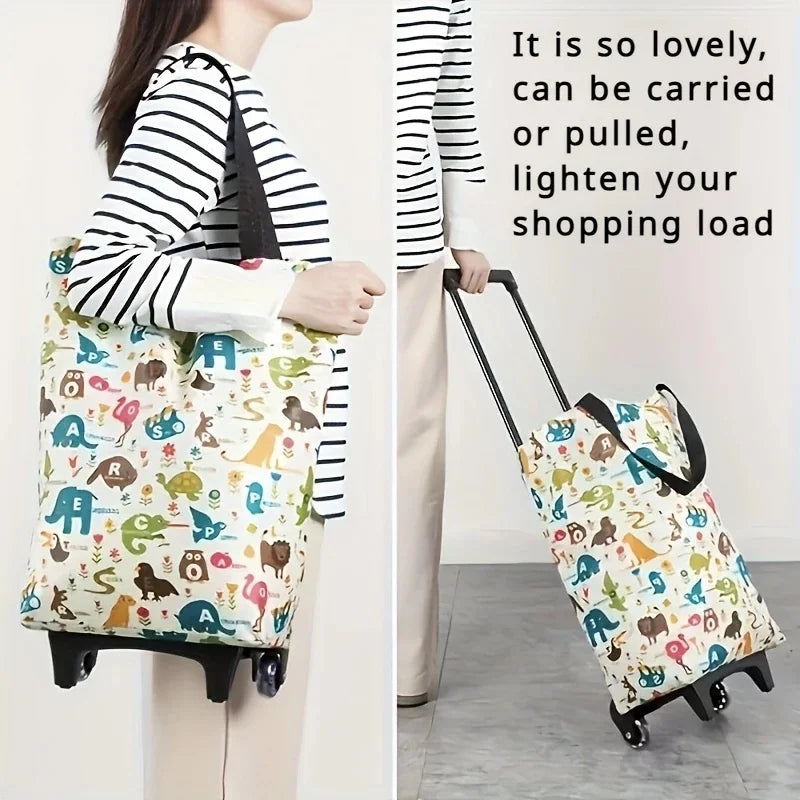 Foldable Oxford Cloth Shopping Cart Large Capacity Trolley for Grocery Outdoor Delivery