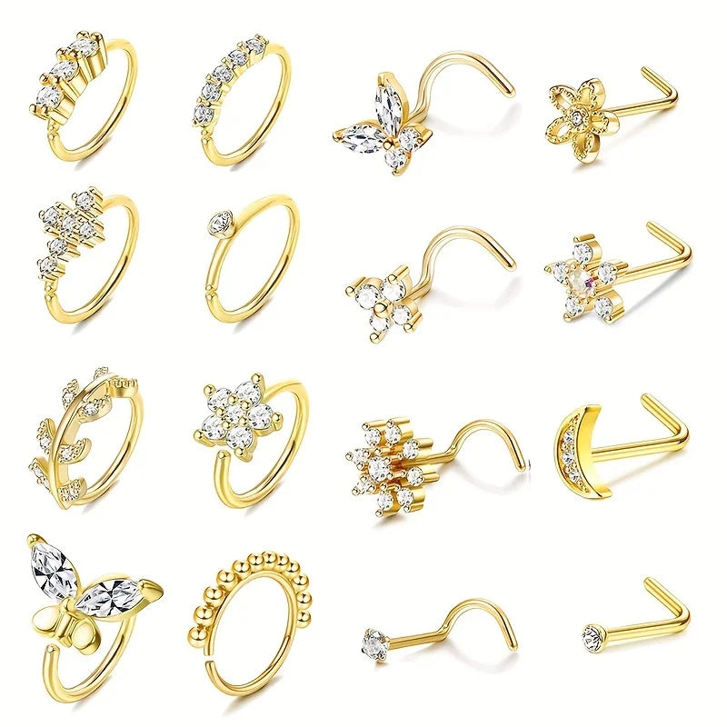 20G Nose Rings Studs Hoop Screw L Shaped Body Jewelry for Women
