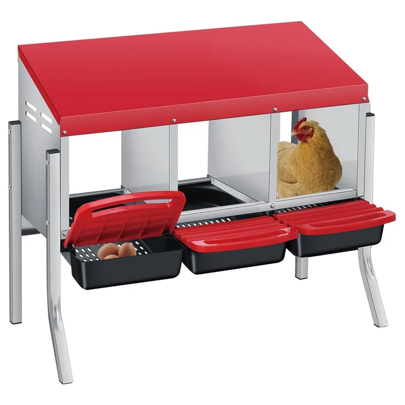 Multi-Compartment Metal Chicken Nesting Box with Automatic Egg Roll-Out, Waterproof Steel Coop