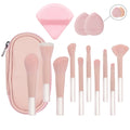 Mini Makeup Brush Set Travel Portable Cosmetic Tool Kit - 10 Pink Handles