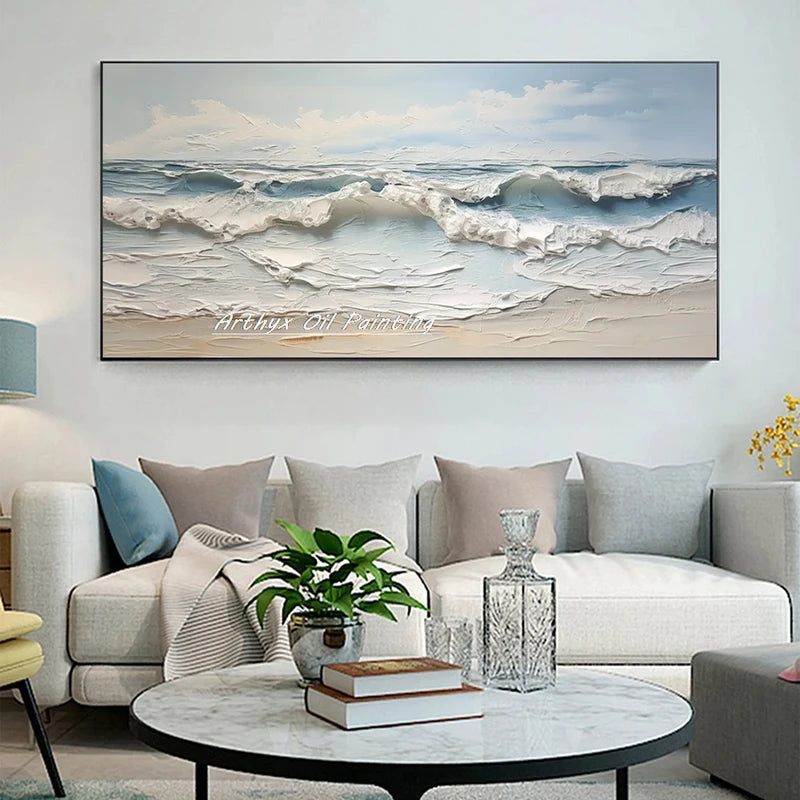Handpainted 3D Sea Wave Oil Painting on Canvas Modern Abstract Wall Art for Home Decor