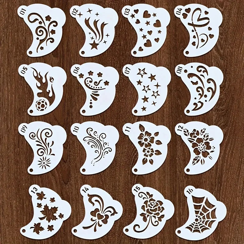 16PCS Reusable Face Painting Stencils for Children Cartoon Flower Heart Body Art