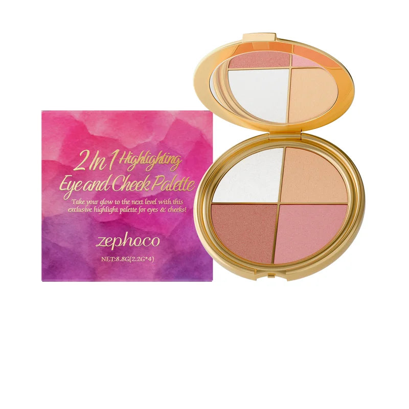 3-in-1 Multi-Function Face Palette with Highlighter, Eyeshadow & Blush - Brightening Makeup Set