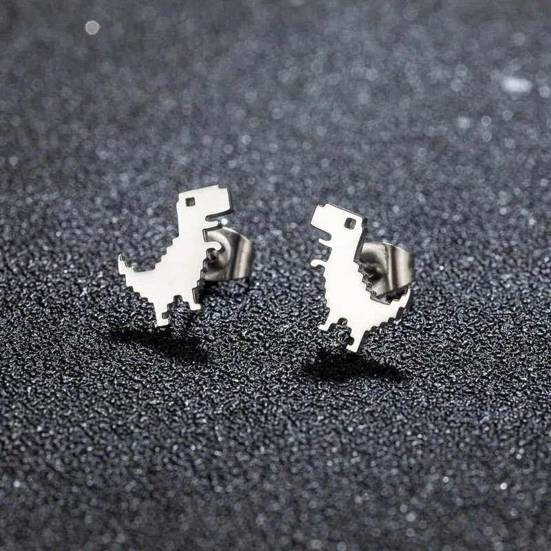 Minimalist Cute Dinosaur Stud Earrings for Women and Girls - Stainless Steel Jewelry Gift Set