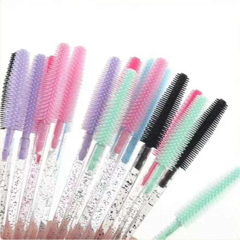 50pcs Silicone Eyelash & Eyebrow Brush Set - Makeup Tools for Lash Extensions & Brows