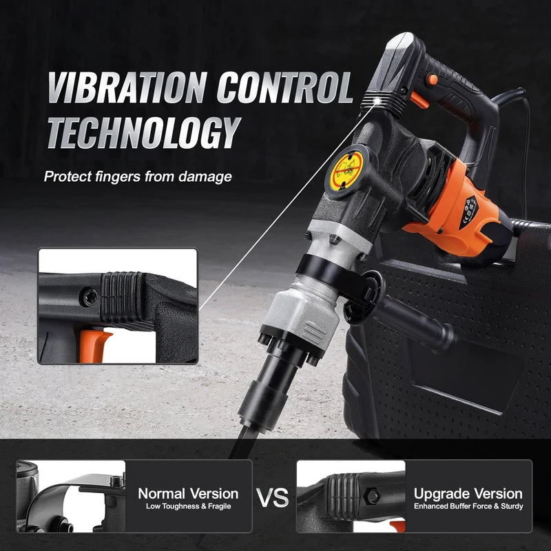 1400W Electric Demolition Jack Hammer Heavy Duty Concrete Breaker with 2 Chisels