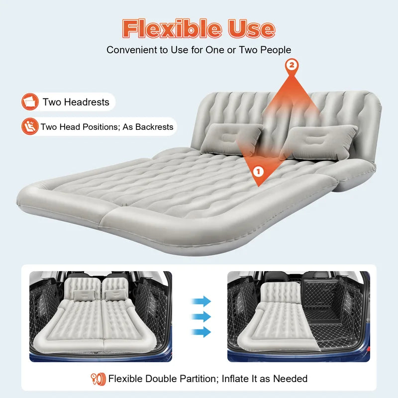 Inflatable Car Air Mattress with Pump - Universal Trunk Camping Bed for Travel & Sleeping