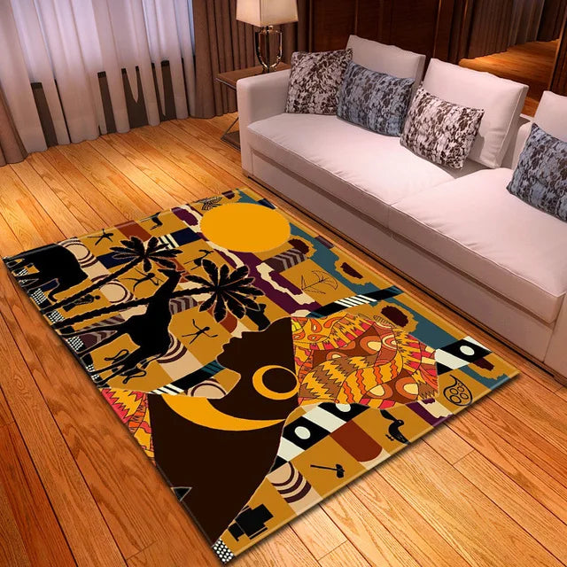 African Woman Carpet Rug for Living Room Bedroom Kitchen Floor Mat - Unslip & Giftable