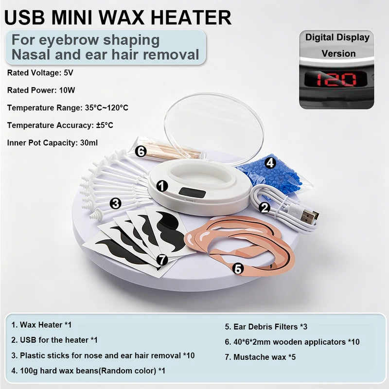 Mini Wax Heater Machine for Hair Removal with Silicone Bowl - Portable Wax Warmer for Home Salon