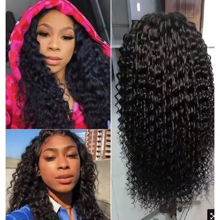 Women Black Water Wave Wig with Big Curly Middle Part - Fluffy Synthetic Full Wig