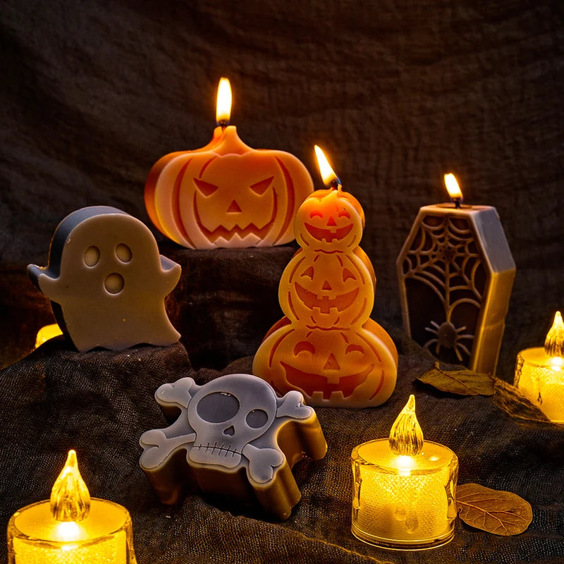 Halloween Candle Mold Set - 3D Pumpkins Skeleton Ghost Bat Coffin Silicone Craft Kit