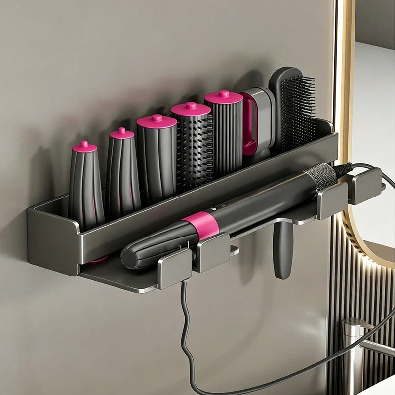 Wall-Mounted Hair Dryer & Styling Tool Storage Rack No-Drill Bathroom Organizer