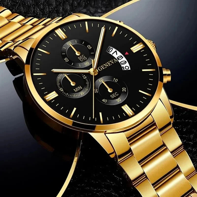 Men's Luxury Stainless Steel Quartz Watch Calendar Business Wristwatch