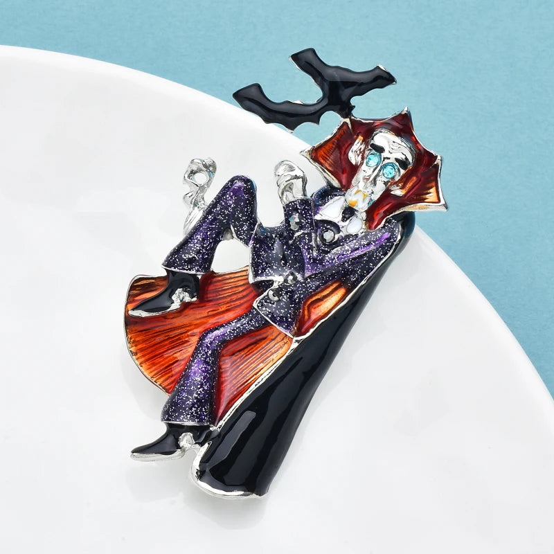 Halloween Witch Brooch Pin Enamel Vampire Badge Costume Jewelry Gift