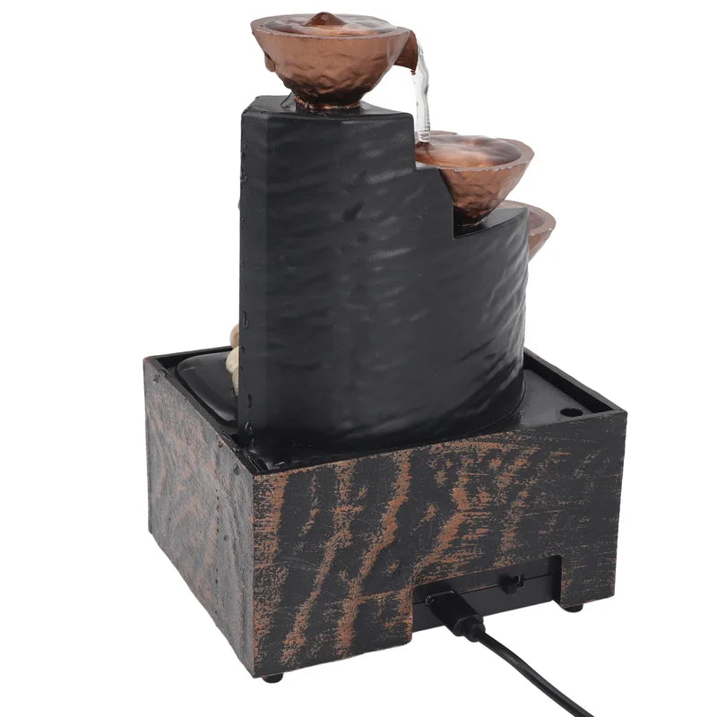 USB Water Fountain Decor with LED Lights for Office and Home
