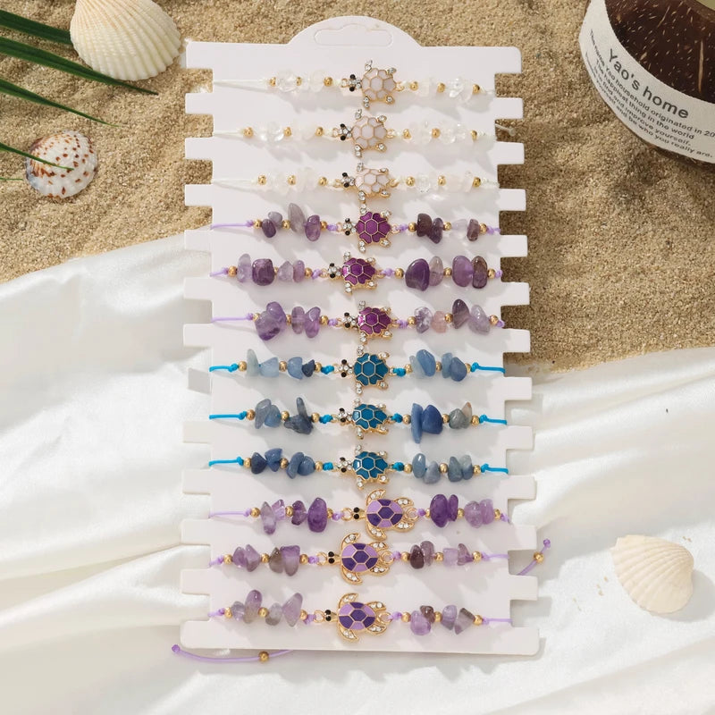 Bohemian Turtle Stone Bracelet Set for Summer Beach Vacation