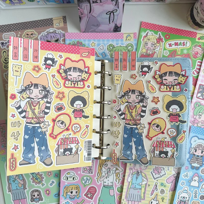 Cute Cartoon Girl Sticker Set for Planners Scrapbooks and DIY Decor